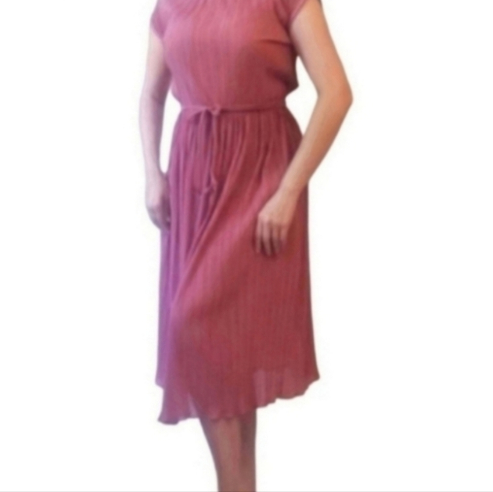Blush Pink Vintage Lace Short Sleeve Midi Dress Large Mauve